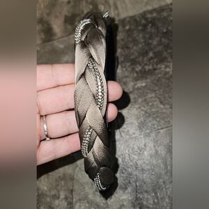 Elegant Taupe/Gray Braided Headband with Rhinestones BNIB